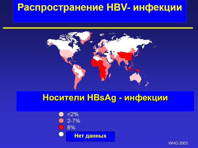 Распространение HBV- инфекции Носители HBsAg - инфекции Носители HBsAg - инфекции Нет данных Распространение HBV- инфекции Носители HBsAg - инфекции Носители HBsAg - инфекции Нет данных